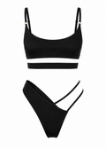 Luxury black bikini set with asymmetrical bralette top and double strap bottoms by X WOMAN South Africa