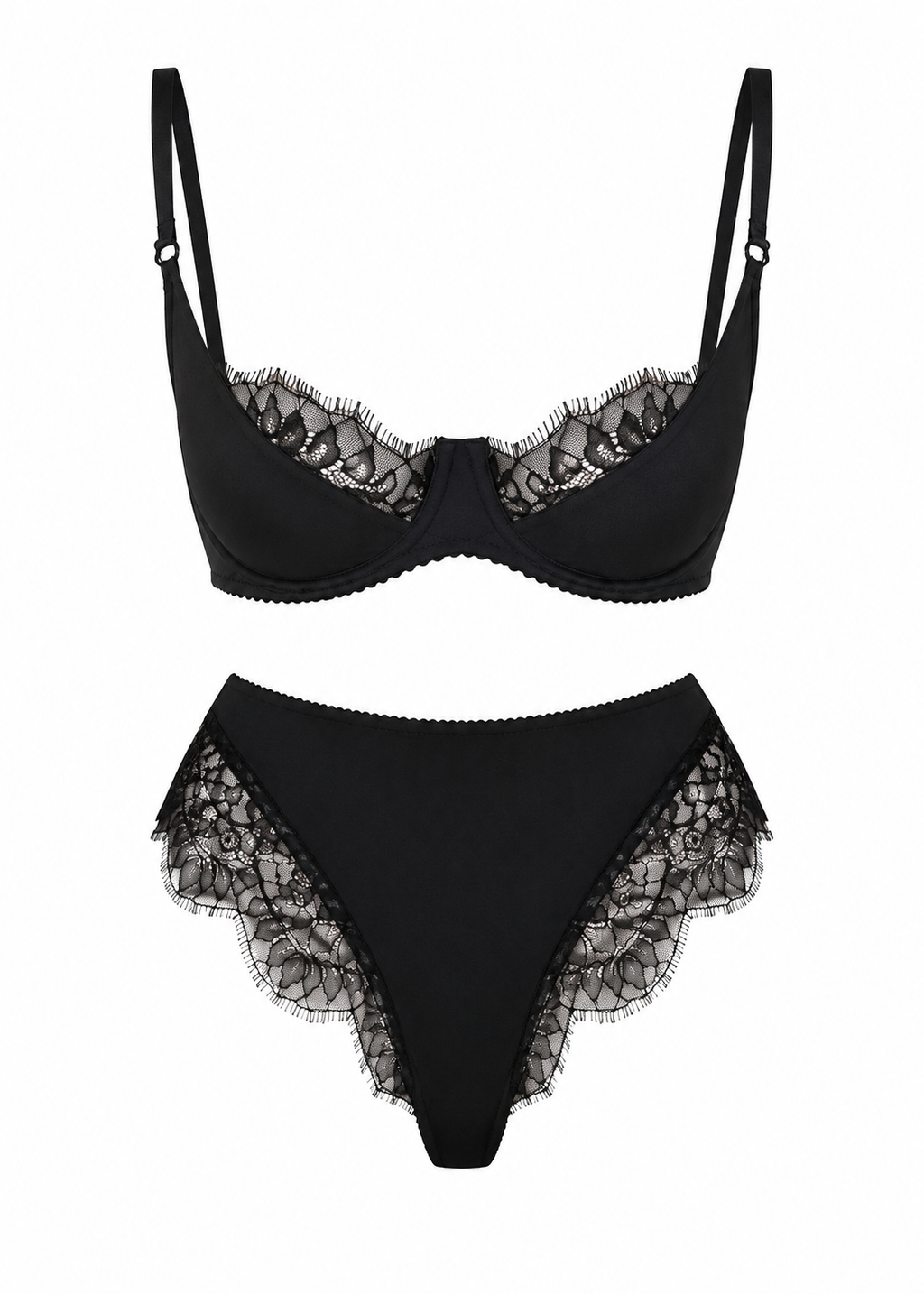 Noir Allure Lace Lingerie Set with Brazilian Thong