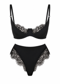 Noir Allure Lace Lingerie Set with Brazilian Thong