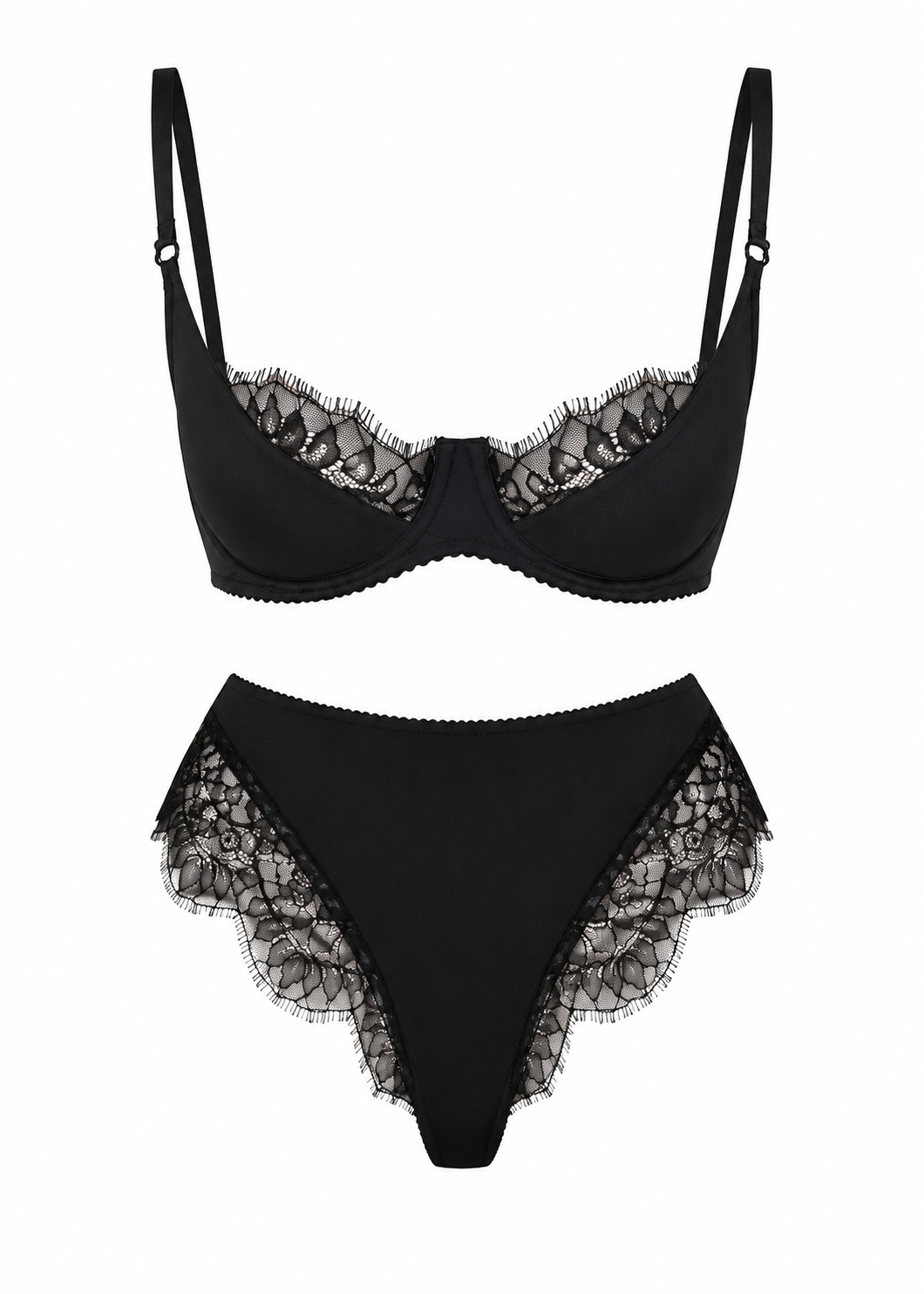 Noir Allure Lace Lingerie Set with Brazilian Thong