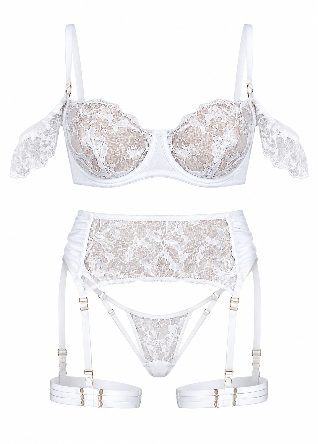 White lace lingerie set on a white background