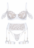White lace lingerie set on a white background