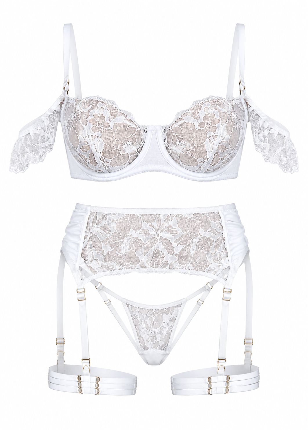 White lace lingerie set on a white background