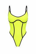 Luxury neon yellow one-piece swimsuit with black contour detailing by X WOMAN