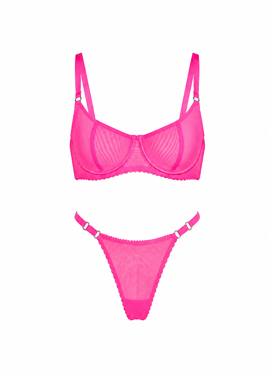  Neon Lingerie Set with Adjustable Thong in neon pink by xwoman, front view.