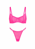  Neon Lingerie Set with Adjustable Thong in neon pink by xwoman, front view.