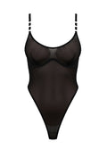 Black swimsuit with thin straps on a white background