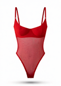 Red lingerie set on a white background