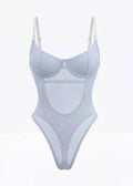 Light blue swimsuit with thin straps on a white background