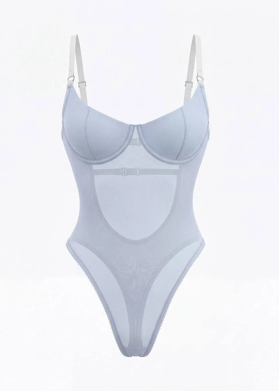 Light blue swimsuit with thin straps on a white background