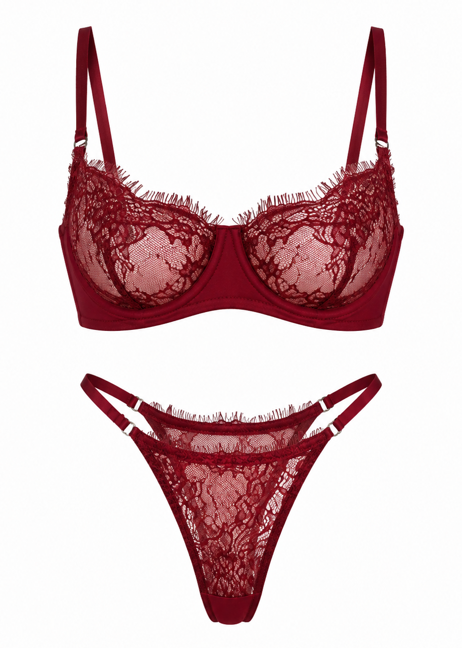 Red lace bra and thong set by XWOMAN