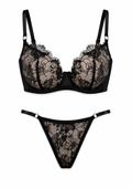 Black lace lingerie set on a white background